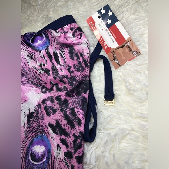 Women's Purple and Black Peacock Feather detail Swim Top size 10 NWT - Picture 8 of 11